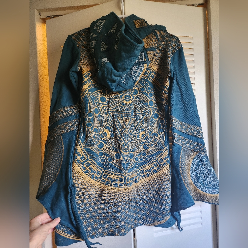 4D DESIGNS custom Teal and Gold Patterned Hoodie